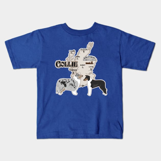 Collie Rough and Smooth Map of Scotland Kids T-Shirt by PB&J Designs